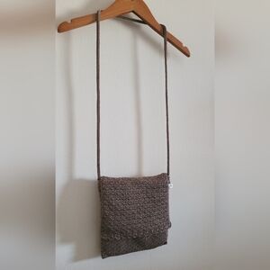 90s Vtg The Sak Woven Crossbody, Women's Bag, Mocha.